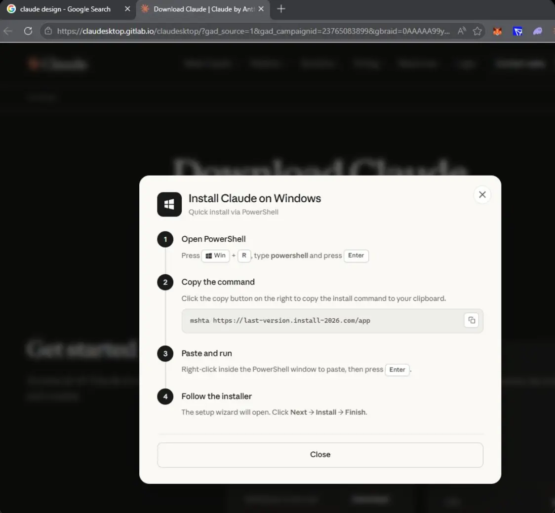 Screenshot of fake Claude installer