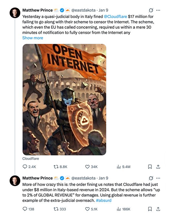 X post with AI-generated image of protesters with flag reading "Open Internet"