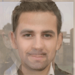 We cropped the profile picture so that the face was centered, then overlaid four other GAN-generated faces.